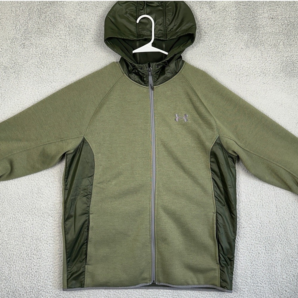 Under Armour Jacket Mens‎ XL Olive Green ColdGear Loose Hybrid Full Zip Hooded